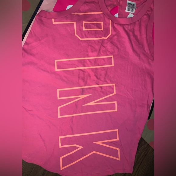 NWT VS PINK Size SMALL Hot Pink with Orange Logo Open Back Tank. - Picture 4 of 5